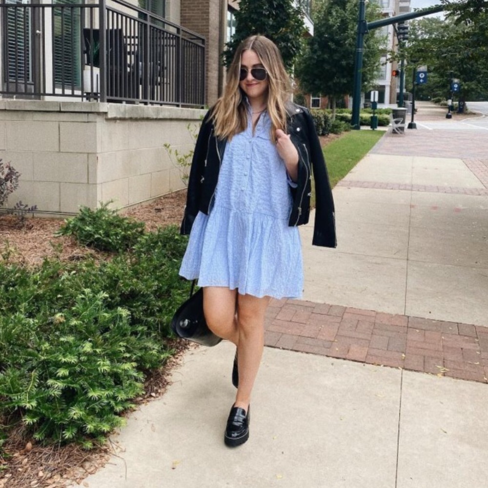 NWOT Sandy Liang Blue Gingham 3/4 Sleeve Dress